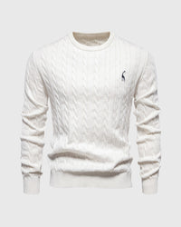 Bastian | Herren Zopfmuster Langarm Strickpullover - Weiß