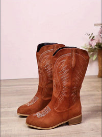 Damaris | Damen Westernstiefel für breite Waden mit Stickerei - Hellbraun