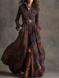 Unity | Kariertes Langarm-Maxikleid - Rot