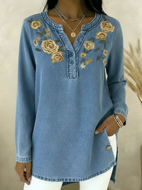 Nadja | Zeitloses Denim-Hemd mit Blumenmuster Damen - Blau
