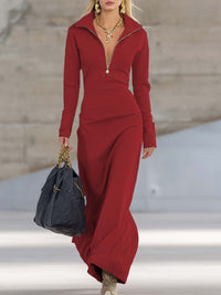 Beatrice | Damen Rosa Kapuzen Maxikleid Langarm - Rot