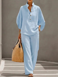 Beatrice | Damen Zweiteiler Set mit weiter Hose - Hellblau