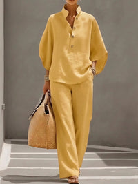 Beatrice | Damen Zweiteiler Set mit weiter Hose - Gelb