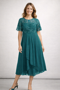 Beatrice | Zartes Spitzen Chiffon Midikleid - Türkis