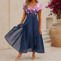 Beatrix | Florales Cocktail-Midikleid mit V-Ausschnitt - Rosa Blau