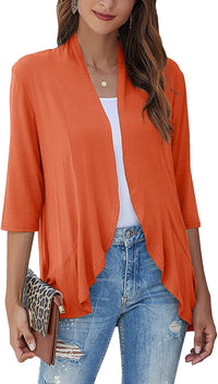 Bella | Damen Offener Front Drapierter Cardigan - Orange-Rot