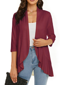 Bella | Damen Offener Front Drapierter Cardigan - Burgunder