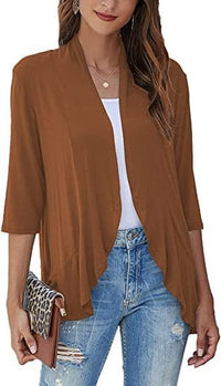 Bella | Damen Offener Front Drapierter Cardigan - Braun