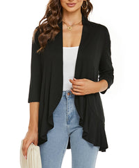 Bella | Damen Offener Front Drapierter Cardigan - Schwarz