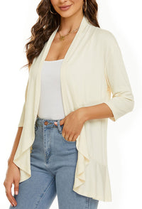 Bella | Damen Offener Front Drapierter Cardigan - Weiß-beige