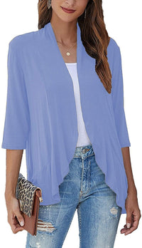 Bella | Damen Offener Front Drapierter Cardigan - Hellblau
