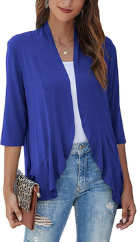 Bella | Damen Offener Front Drapierter Cardigan - Blau