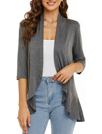 Bella | Damen Offener Front Drapierter Cardigan - Grau