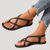 Benedikta | Damen Geflochtene Flache Riemchensandalen - Schwarz
