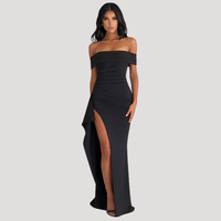 Benedikta | Damen Off Shoulder Elegantes Maxikleid - Schwarz