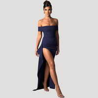 Benedikta | Damen Off Shoulder Elegantes Maxikleid - Marineblau