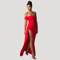 Benedikta | Damen Off Shoulder Elegantes Maxikleid - Rot
