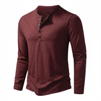 Benjamin | Herren Langarm Henley Oberteil - Weinrot