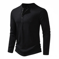Benjamin | Herren Langarm Henley Oberteil - Schwarz