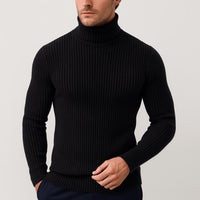 Bernd | Herren Gerippter Taillierter Rollkragenpullover - Schwarz