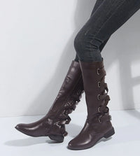 Kalinda | Damen knöchelhohe Reitstiefel mit rückseitigen Schnallen - Dunkelbraun