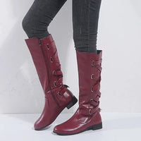 Kalinda | Damen knöchelhohe Reitstiefel mit rückseitigen Schnallen - Weinrot
