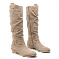 Lavinia | Damen kniehohe Stiefel mit seitlichem Reißverschluss - Beige