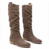 Lavinia | Damen kniehohe Stiefel mit seitlichem Reißverschluss - Taupe