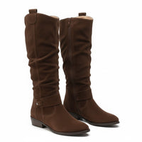 Lavinia | Damen kniehohe Stiefel mit seitlichem Reißverschluss - Dunkelbraun