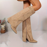 Talitha | Damen knöchelhohe Stiefel mit Blockabsatz und Schnallendetail - Aprikose