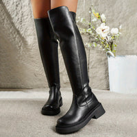 Maelyn | Damen flache Overknee-Stiefel mit Seitenreißverschluss - Schwarz