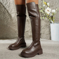 Maelyn | Damen flache Overknee-Stiefel mit Seitenreißverschluss - Braun