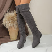 Jacinda | Damen Overknee-Stiefel mit niedrigem Blockabsatz - Grau