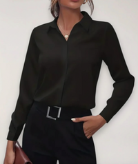 Marie | Damen Elegante Langarm Bluse - Schwarz