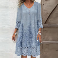 Greta | Damen Vintage Spitzenbesatz Shift Kleid - Blau