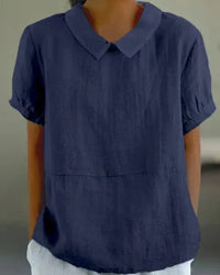 Ingrid | Klassische Kragenbluse - Marineblau
