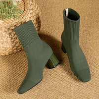Kindra | Damen Strick-Stiefelette mit Blockabsatz und eckiger Zehenform - Grün
