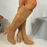 Walburga | Damen kniehohe Westernstiefel mit Innenreißverschluss - Hellbraun