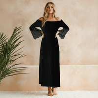 Roma | Damen Elegantes Off-Shoulder Sommerkleid - Schwarz