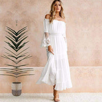 Liana | Damen Elegantes Off-Shoulder Sommerkleid - Weiß