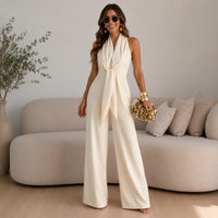 Valérie™ Jumpsuit mit Elegantem Drapiertem Ausschnitt und Palazzo-Silhouette - Weiß