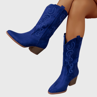 Brecka | Damen Westernstiefel mit weiter Wadenpassform und Stickerei - Königsblau