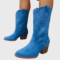 Brecka | Damen Westernstiefel mit weiter Wadenpassform und Stickerei - Himmelblau