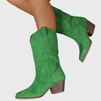 Brecka | Damen Westernstiefel mit weiter Wadenpassform und Stickerei - Dunkelgrün
