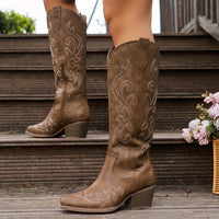 Brecken | Damen Westernstiefel mit weitem Schaft und Reißverschluss - Braun