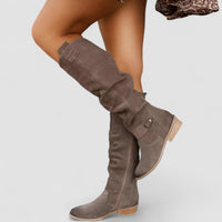 Ailsa | Damen kniehohe Schlupfstiefel mit Ziehlasche - Taupe