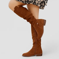 Ailsa | Damen kniehohe Schlupfstiefel mit Ziehlasche - Dunkelbraun