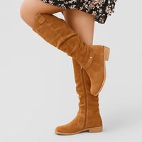 Ailsa | Damen kniehohe Schlupfstiefel mit Ziehlasche - Hellbraun
