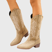 Cambria | Damen Westernstiefel mit weitem Schaft und Blockabsatz - Sepia