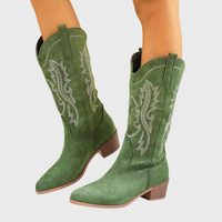 Cambria | Damen Westernstiefel mit weitem Schaft und Blockabsatz - Grün
